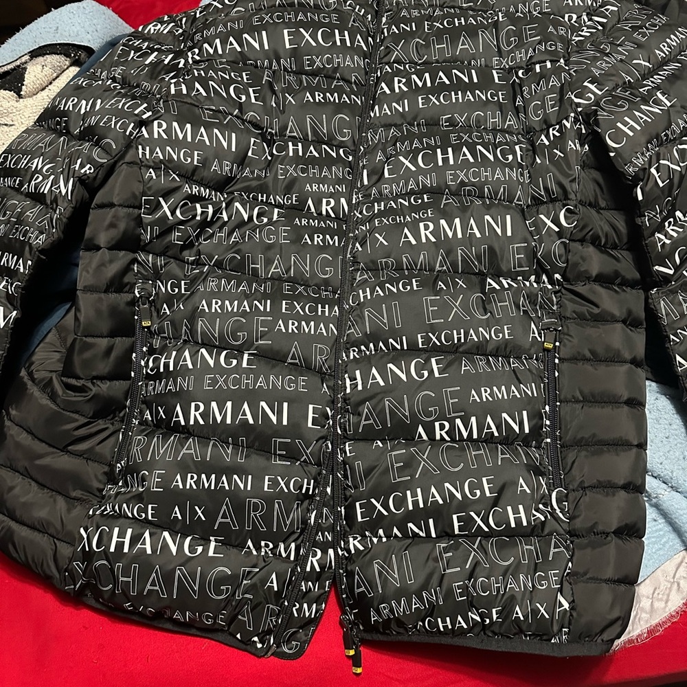 Armani Exchange All Over Print Black Puffy Bomber Jacket
